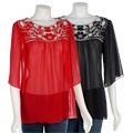 Gorgeous Apparel Women's Embroidered Sheer Top