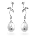 14k Gold Freshwater Pearl 1/10ct Diamond Earrings