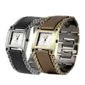 Geneva Platinum Women's Metal Link with Leather Watch