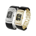 Geneva Platinum Cubic Zirconia Black Bracelet Watch