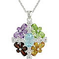 Silver Multi Color Gemstone Flower Necklace