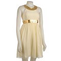 Democracy Gold Trim Ivory Silk Chiffon Dress