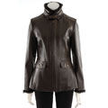Via Spiga Leather and Fur Trim Hip Length Coat