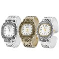Geneva Platinum Polished Ornate Cuff Watch