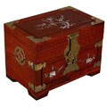 Mother of Pearl Inlay Plum Flower Red Wood Jewelry Box