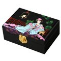 Hand-Painted Chinese Maiden Black Wood Jewelry Box