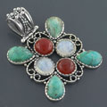 Silver Turquoise/ Coral/ Moonstone Pendant (India)