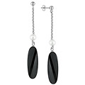 14k White Gold Black Agate and Pearl Drop Earrings