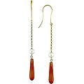14k Gold Carnelian and Freshwater Pearl Earrings