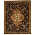 Classic Royal Black/ Beige Wool Rug (9'6 x 13'6)