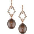 18k Pink Gold Brown Rice Pearl 3/8ct TDW Earrings