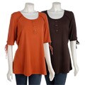 Fresh Button Placket Scoop Neck Women's Plus Size Shirt