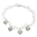 Sterling Silver Charm Bracelet with CZ Hearts
