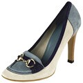 Gucci White/ Blue Three-tone Suede Horsebit Pumps