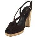 Prada Dark Brown Suede Platform Peep Toe Slingbacks