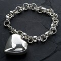 Sterling Silver Puffed Heart Link Bracelet (Mexico)
