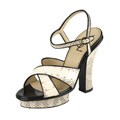 YSL Cream/ Black Snakeskin Platform Sandals