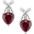 10k White Gold Created Ruby and Diamond Earrings