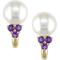 10k Yellow Gold Freshwater Pearl Amethyst Earrings