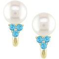 10k Gold Freshwater Pearl and Blue Topaz Earrings