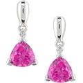 10k Gold Trillion Pink Sapphire Diamond Earrings