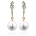 14k Gold Freshwater Pearl Diamond Drop Earrings