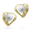 14k Gold FW Pearl Heart-shaped Stud Earrings