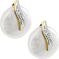 14k White Gold Coin Pearl and Diamond Earrings