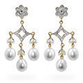 14k Gold Pearl 1/4ct TDW Diamond Chandelier Earrings
