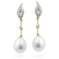 14k Gold Freshwater Pearl Diamond Drop Earrings
