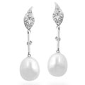14k Gold FW Pearl and Diamond Drop Earrings