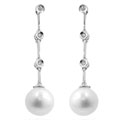 14k Gold Freshwater Pearl Diamond Drop Earrings