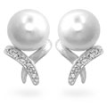 14k Gold Freshwater Pearl Diamond Stud Earrings