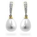14k Gold Freshwater Pearl and Diamond Earrings (7 mm)