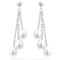14k White Gold Three Tear Pearls Dangle Earrings