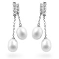 14k Gold Freshwater Pearl Diamond Dangle Earrings