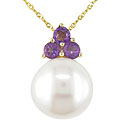 10k Yellow Gold Pearl and Amethyst Necklace