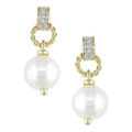 10k Gold Cultured Pearl Diamond Earrings (9-10mm)