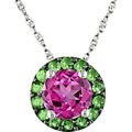 10k White Gold Pink Topaz and Tsavorite Necklace