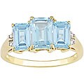 10k Gold Three-stone Blue Topaz Diamond Ring