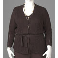 Reality Plus Women's Plus Size Pointelle Belted Cardigan