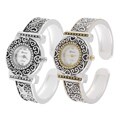 Geneva Platinum Ladies Polished Ornate Cuff Watch