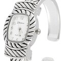 Geneva Platinum Polished Silver Cuff Watch