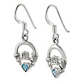Sterling Silver Claddagh Earrings with Blue Hearts