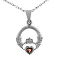 Sterling Silver Claddagh Necklace with Pink CZ Heart