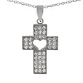 Sterling Silver CZ Cross Pendant with Cutout Heart