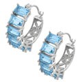 10k White Gold Emerald-cut Swiss Blue Topaz Hoops