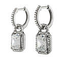 Sterling Silver CZ Dangle Hoop Earrings
