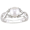 10k White Gold Cultured Pearl and Diamond Ring