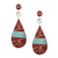 Sterling Silver Coral and Opal Drop Earrings